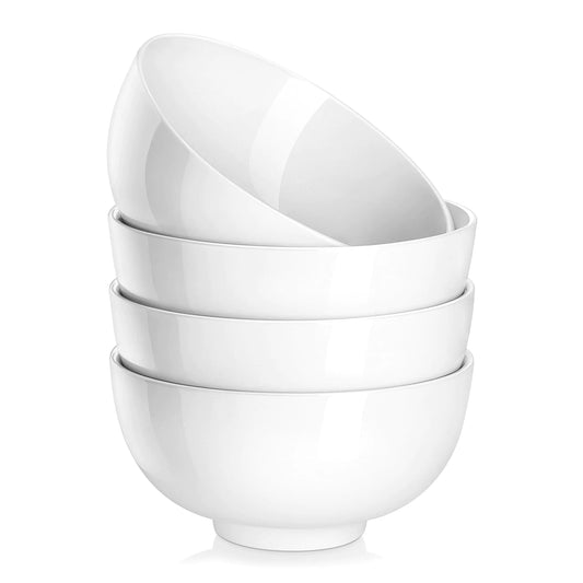 MALACASA 26 oz Porcelain Soup Bowls 6" Cereal Bowls - White Bowls Set of 4